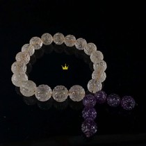 老紫水晶天然手工雕刻圆珠团饰手把串大珠如意纹饰老水晶孤品BB11
