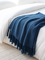 北欧风针织毛毯沙发装饰盖毯午睡休闲毯包邮新款海军蓝样板房搭巾
