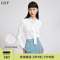 【爆款补单】LILY2023春款女装蝴蝶结通勤长袖内搭白色雪纺衬衫