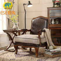 老虎椅美式单人沙发椅单人椅卧室客厅阳台布艺实木复古休闲椅子