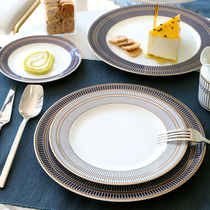 西餐盘套装欧式餐具圆型牛排盘子刀叉面包碟陶瓷碟平盘意面盘金边