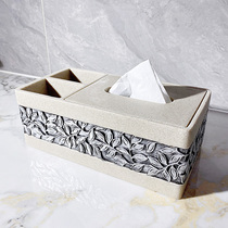 漱格多功能纸巾盒客厅艺术摆件轻奢新中式砂石酒店家用餐桌抽纸盒