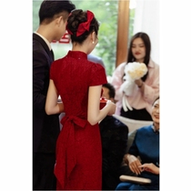 红色旗袍敬酒服2023新款新娘高级感冬季小个子回门服中式订婚礼服