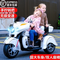超大号儿童电动摩托三轮车男孩女宝宝充电双人玩具车3-6-9岁警车