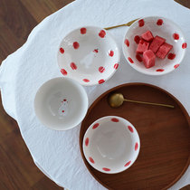 川谷 原创白熊吃饭碗家用日式釉下彩碗碟套装景德镇陶瓷盘子家用