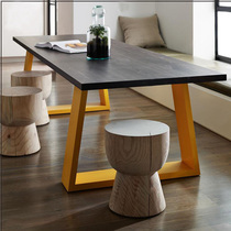北欧铁艺实木长桌工业风会议桌设计师个性黑色餐桌简约工作台书桌