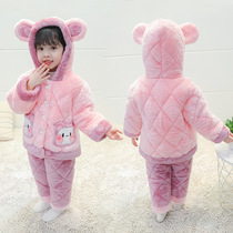 女童睡衣秋冬季加绒1加厚2女宝宝夹棉套装3到4岁半儿童可爱家居服