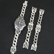 复古S925纯银个性十字花纹手表链 百搭潮流水鬼系列男女款手表带