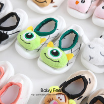 韩国春夏豹纹卡通室内男女宝宝纯棉袜子儿童防滑地板鞋婴儿学步鞋