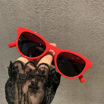新品欧美时尚小框墨镜女个性猫眼红色太阳镜潮男蹦迪复古嘻哈眼镜