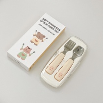 韩国Dottodot宝宝不锈钢叉勺儿童学吃饭训练勺子自主进食便携餐具