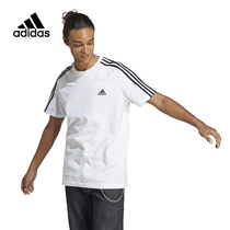 Adidas阿迪达斯男T恤夏季三条纹白色运动休闲圆领短袖上衣IC9336