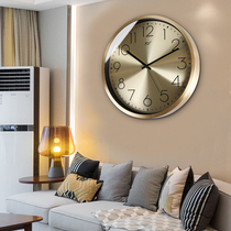 TQJ静音黄铜挂钟轻奢客厅卧室家用时尚时钟挂墙简约电波石英钟表