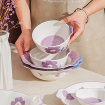 高颜值碗盘子家用陶瓷釉下彩手绘碗碟餐具甜品酸奶碗面碗双耳碗
