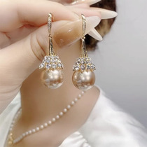 高级感时尚气质香槟色珍珠耳环2024年新款潮韩国网红爆款耳饰耳钩
