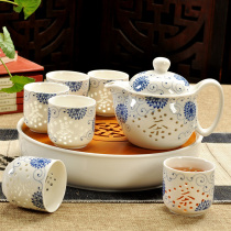 景德镇青花瓷茶具陶瓷功夫茶具玲珑镂空大号茶壶茶杯整套茶具新品