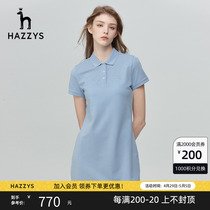 Hazzys哈吉斯新款修身中长款短袖连衣裙休闲英伦夏季针织polo裙子