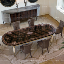轻奢实木餐桌椅组合定制别墅大宅黑檀实木皮桌面餐厅一桌六椅家具