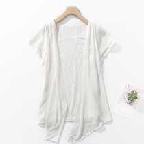 E47-2夏季包邮女装日单气质雪纺假两件短袖上衣圆领蕾丝垂感衬衫