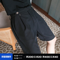 CHICERRO西西里男装夏季宽松潮流设计感高级黑色裤子直筒休闲短裤