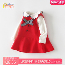 小女童宝宝公主裙子春装红色婴儿背心连衣裙两件套装洋气衣服春秋