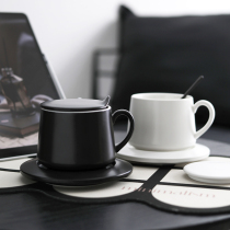 奢华马克杯黑白色高颜值陶瓷咖啡杯带盖勺情侣水杯家用办公室定制