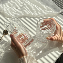 藤编玻璃杯ins风清新森系家用浮雕水杯 咖啡冷饮料杯创意喝水杯子