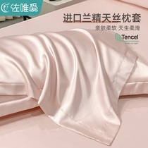 真丝枕套一对装家用天丝枕头套粉色纯色高级感冰丝枕芯内胆套夏季