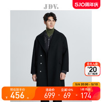 JDV男装商场同款春秋新品黑色时尚羊毛呢大衣廓形户外休闲外套
