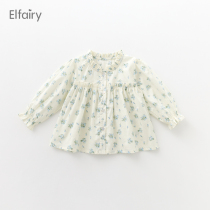 Elfairy女童衬衣法式小碎花上衣儿童娃娃衫宝宝春秋小童纯棉衬衫