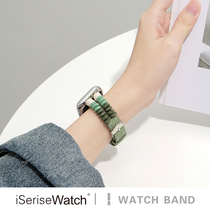 iserisewatch适用apple watchs8表带iwatch9苹果手表7皮质高级se真皮创意新中式串珠小众女款夏天新款民族风