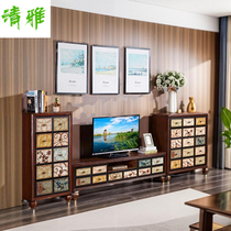 中地海电视柜组合实木茶几老式简约现代小户型轻奢美式高脚柜家用