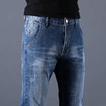 CK2024新款青年男士裤时尚潮流修身牛仔裤弹力直筒百搭磨边长裤