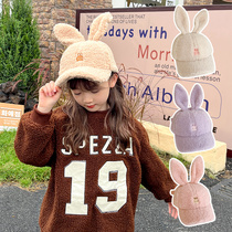 儿童可爱兔耳朵毛绒棒球帽冬天新款男女童保暖帽子宝宝百搭鸭舌帽