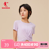 中国乔丹运动健身女子短袖t恤2024夏季新款吸汗收腰短款瑜伽服女T