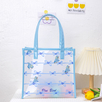 蓝鸟蝴蝶结大容量透明环保袋高档儿童生日礼品袋伴手礼物包装袋子