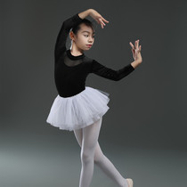 丝绒秋季儿童芭蕾舞蹈练功体服宝跳舞衣女孩中国舞黑色长袖民族风