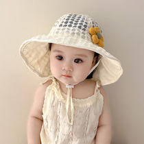 女宝宝遮阳帽子夏季薄款甜美花朵婴儿防晒渔夫帽大帽檐女童太阳帽