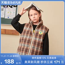MQD童装男童学院风羽绒马甲2022年冬装新款儿童立领格纹保暖外套