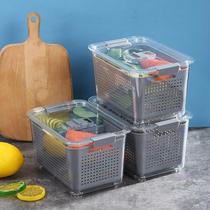 日式多功能双层沥水透明冰箱保鲜盒大容量果蔬清洁分格收纳盒