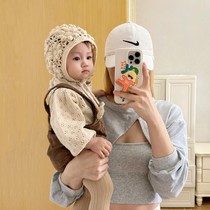 婴儿帽子秋冬款韩版洋气女宝宝手工针织帽冬天女童公主护耳毛线帽