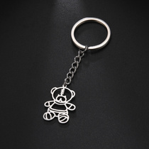 新款创意个性钥匙扣镂空简笔熊玩偶吊坠卡通清新甜美带链钥匙挂件