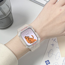 适用Apple Watch冰川表带苹果手表S8/9一体表带iwatch7/6/5/SE创意保护壳星光运动液态硅胶表带41mm电子风