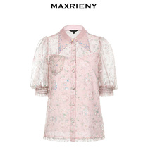 【奥莱】MAXRIENY短袖蕾丝上衣女秋季泡泡袖衬衫洋气