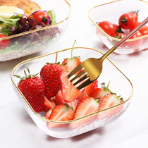 日式金边锤纹玻璃碗沙拉碗碗盘套装家用汤碗饭碗面碗甜品碗碟餐具