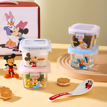 迪士尼带盖玻璃碗耐高温家用宝宝碗婴儿专用辅食饭盒小容量蒸蛋碗