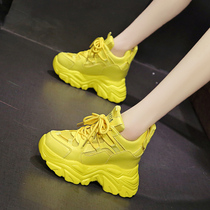彩色老爹鞋女2024春季新款百搭10cm内增高女鞋厚底松糕黄色运动鞋
