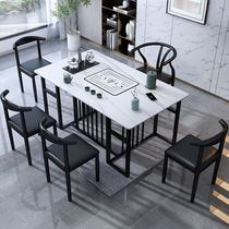 定制岩板茶桌椅组合简约现代铁艺茶几大理石阳台喝泡茶台茶具套装
