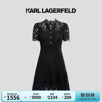KARL LAGERFELD卡尔拉格斐2022春黑色蕾丝短袖连衣裙新款221L1348