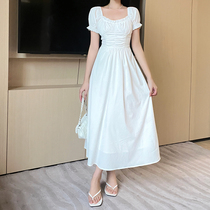 GirlsAt18 法式宫廷风白色连衣裙女装夏季优雅气质收腰泡泡袖长裙